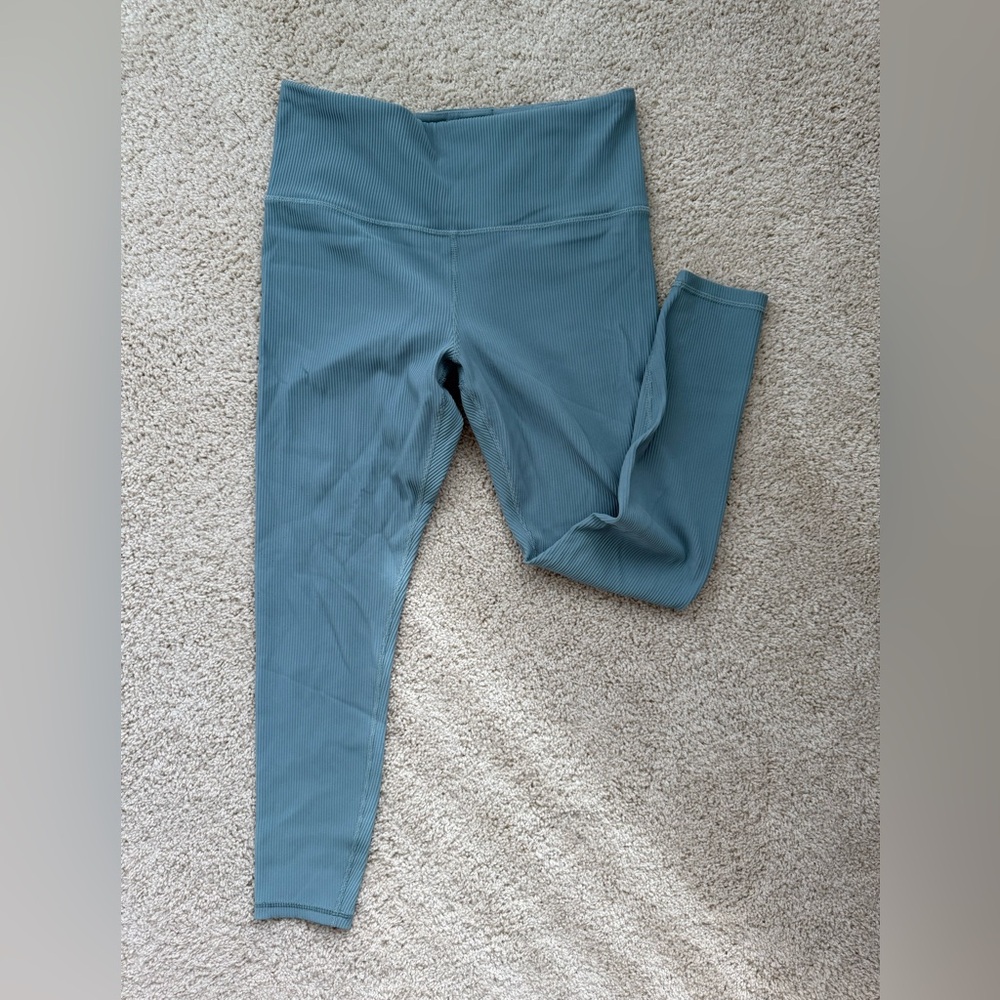 Athleta ribbed leggings, grey/ blue/ green color. Elation Rib Tight.